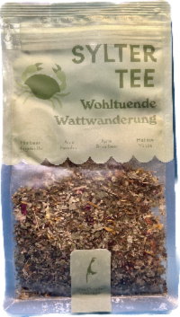 Sylter Tee Wohltuende Wattwanderung. Sylter Früchtetee mit Himbeere, Hagebutte, Anis, Fenchel, Apfel, Brombeeren, Melisse, Minze.